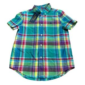 Polo Ralph Lauren Boy's Short Sleeve Madras Plaid Button Down Shirt Sz 7